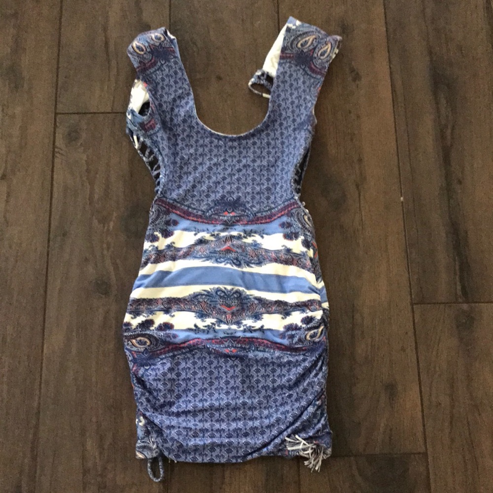 sky tie back mini dress